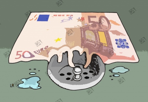 Ein Euroschein zerfließt