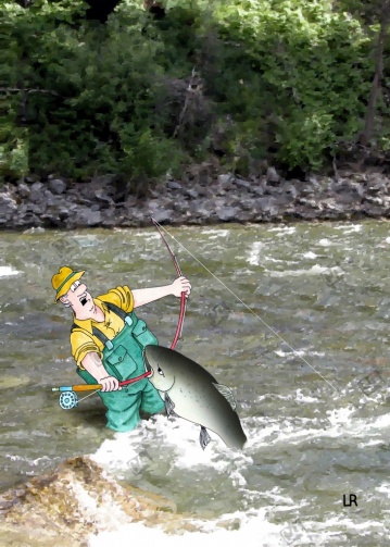 Ein Fisch greift den Angler an