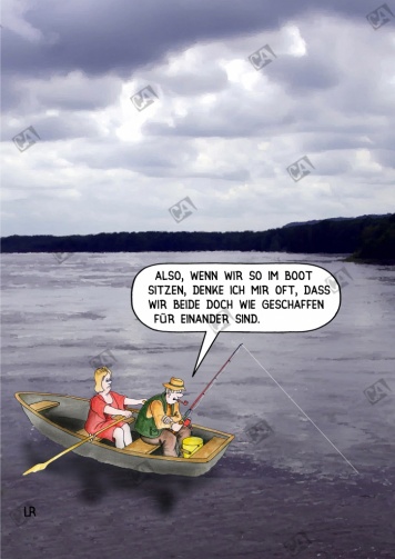 Der Angler lässt seine Frau rudern