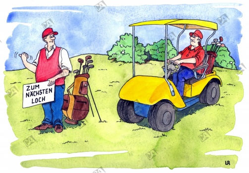 Ein Golfspieler als Anhalter